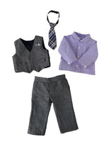 Grey Suit Formal Pant Set Tie Vest Fits 18" American Boy Girl Doll Clothing1