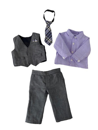 Grey Suit Formal Pant Set Tie Vest Fits 18" American Boy Girl Doll Clothing1