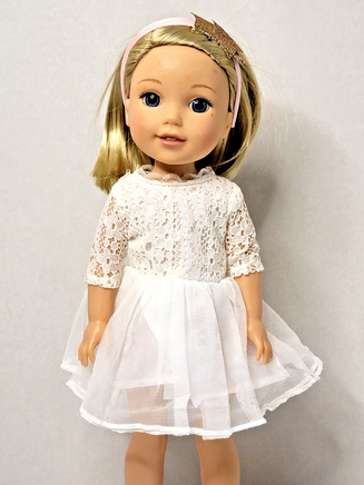 White Lace Dress Denim Vest Fits 14.5" Wellie Wisher American Girl Doll Clothing2