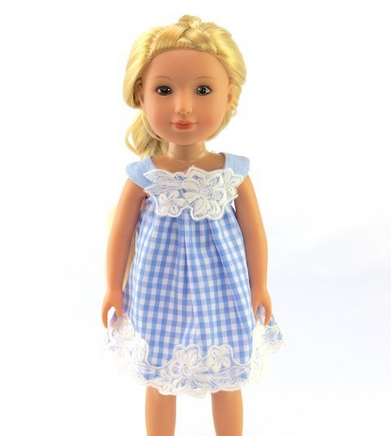 Blue And White Dress  Lace Fits 14.5" Wellie Wisher American Girl Doll Clothing0