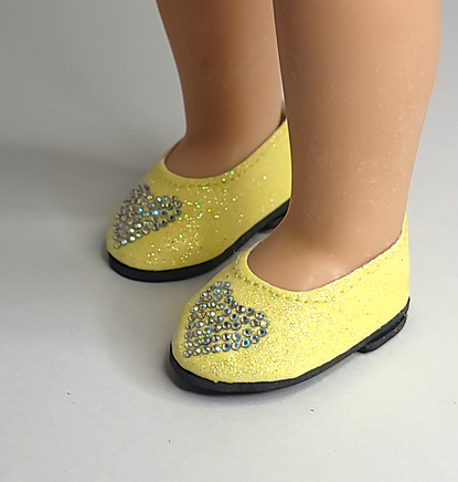 Yellow Rhinestone Heart Flats Fits 14.5" Wellie Wisher American Girl Doll Shoes1
