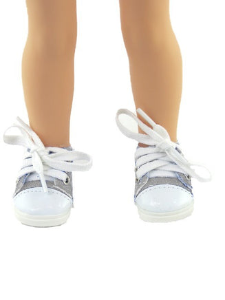 Silver Sequin Sneakers Fits 14.5" Wellie Wisher American Girl Doll Shoes1