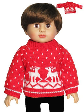 Red and White Reindeer Sweater Fits 18" American Boy Girl Doll Clothing0