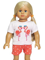 Coral Polka Dot Flamingos Short Set Fits 18" American Girl Doll Clothing0