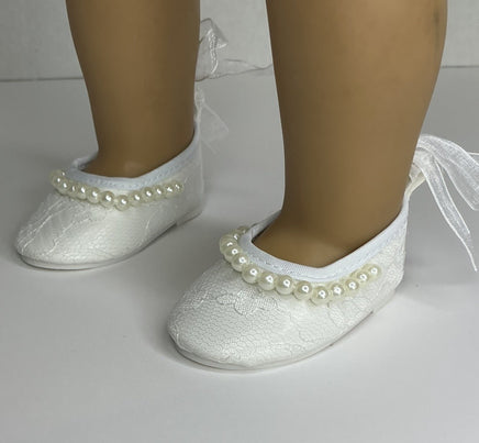 White Lace And Pearls Dress Shoes Fits 18" American Girl Doll Clothes2