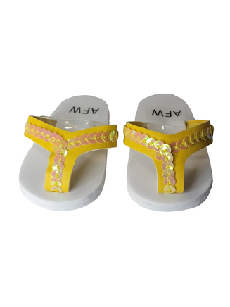 Yellow Sequin Flip Flop Sandals Fits 18" American Girl Doll Clothing Shoes0