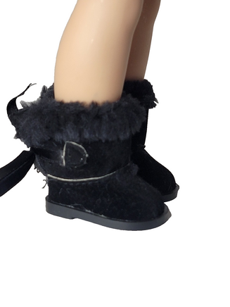 Black Fur Trim Boots Fits 14.5" Wellie Wisher American Girl Doll Shoes1