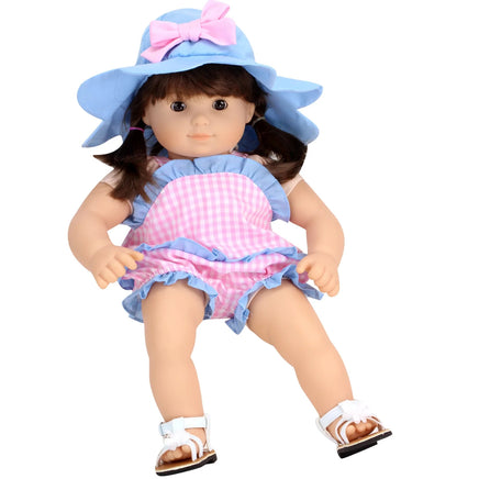 Gingham Summer Romper & Hat Fits 15" Bitty Baby American Girl Doll Clothing3
