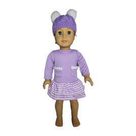 Purple Stripe Dress And Pom Hat Fits 18" American Girl Doll Clothes0