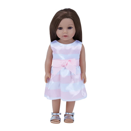 Pink Stripe Satin Dress & Silver Sandals Fits 18" American Girl Doll Clothing2