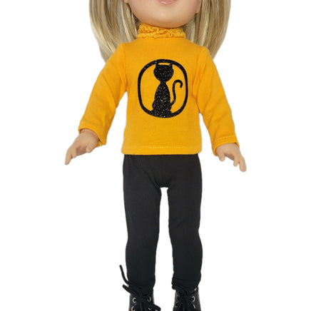 Black Glitter Cat Pant Set Fits 14.5" Wellie Wisher American Girl Doll Clothes1