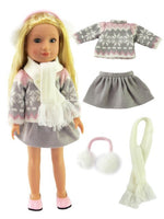 Grey and Pink Winter Skirt Set Fits 14.5 Wellie Wisher American Girl Doll1