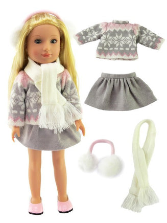 Grey and Pink Winter Skirt Set Fits 14.5 Wellie Wisher American Girl Doll1
