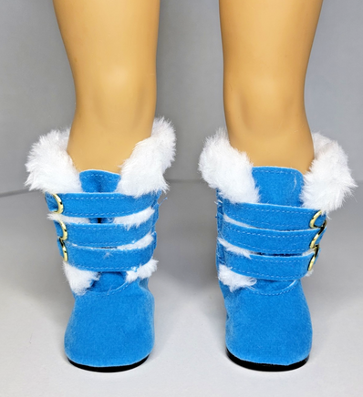 Blue Fur Trim Buckle Boots Fits 18" American Girl Doll Clothes Shoes2