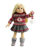 Red And Grey Sweater Skirt Set Earmuffs Fits 18" American Girl Doll Clothing2