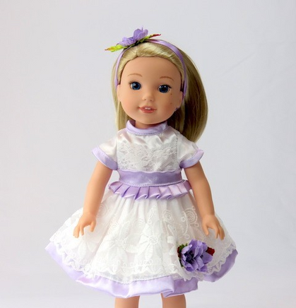 White and Purple Lace Dress Fits 14.5" Wellie Wisher American Girl Doll Clothing0