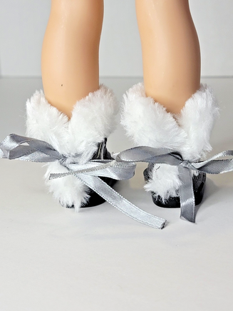 Grey Fur Trim Boots Fits 14.5" Wellie Wisher American Girl Doll Shoes2