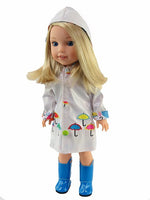 White Raincoat Blue Boots Fits 14.5" Wellie Wisher American Girl Doll Clothing1