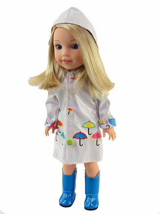 White Raincoat Blue Boots Fits 14.5" Wellie Wisher American Girl Doll Clothing1