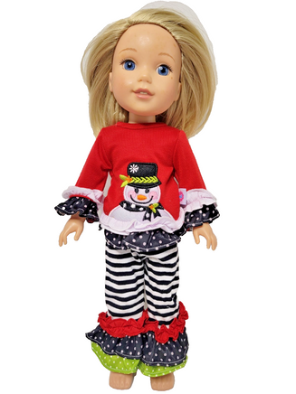 Snowman Ruffle Pant Set Fits 14.5" Wellie Wisher American Girl Doll Clothing0