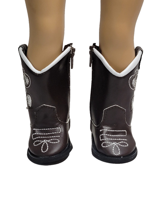 Brown Glitter Heart Cowboy Boots Fits 18" American Girl Doll Clothing Shoes1