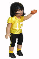 Yellow Football Uniform Helmet Shoes Fits 18" American Boy Girl Doll Clothing2
