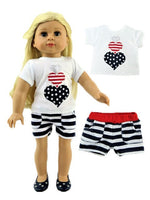 Stars And Stripes Hearts Short Set Fits 18" American Girl Doll Clothing0