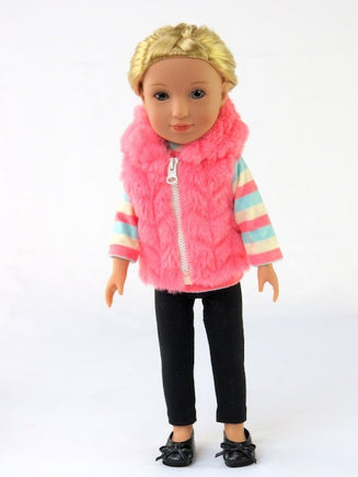 Pink Fuzzy Vest Pant Outfit Fits 14.5" Wellie Wisher American Girl Doll Clothing3