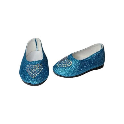 Blue Glitter Rhinestone Heart Flats Fits 18" American Girl Doll Clothes Shoes1