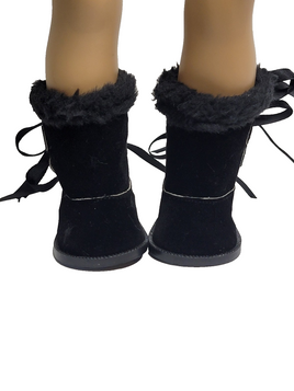 Black Fur Trim Boots Fits 18" American Girl Doll Clothing Shoes0