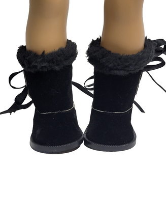 Black Fur Trim Boots Fits 18" American Girl Doll Clothing Shoes0