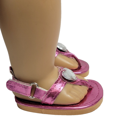 Pink Metallic Rhinestone Sandals Fits 18" American Girl Doll Clothing Shoes1