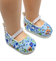 Blue Floral Slip On Shoes Fits 14.5" Wellie Wisher American Girl Doll Shoes0