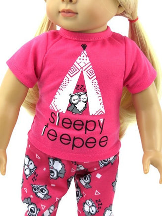 Hot Pink Sleepy Teepee Owl Pajama Pant Set Fits 18" American Girl Doll Clothing1