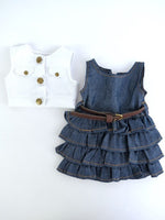Denim dress And White Vest Belt Fits 18" American Girl Doll Clothing1