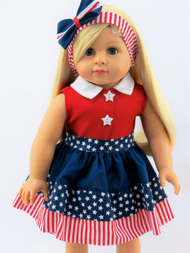 Red White Blue Stars And Stripes Dress Fits 18" American Girl Doll Clothing0