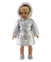 Metallic Silver Puffer Coat Outerwear Fits 18" American Girl Doll Clothing1
