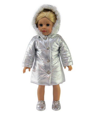 Metallic Silver Puffer Coat Outerwear Fits 18" American Girl Doll Clothing1