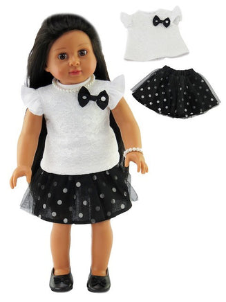Black And White Polka Dot Skirt Set Fits 18" American Girl Doll Clothing0