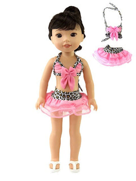 Cheetah and Pink  Swimsuit Fits 14.5" Wellie Wisher American Girl Doll Clothing0