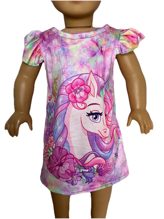 Unicorn And Flowers Nightgown Fits 18" American Girl Doll Clothes1