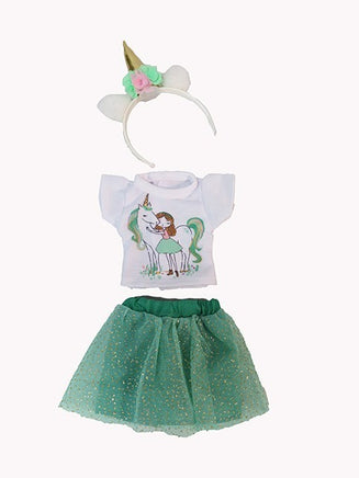 Green Unicorn Skirt Set Fits 14.5" Wellie Wisher American Girl Doll Clothing1