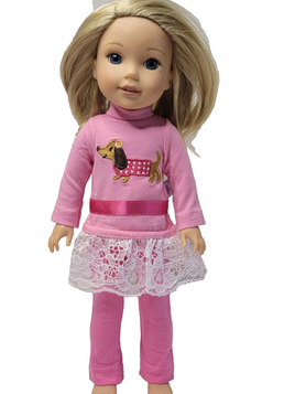 Pink Dachshund Pant Set Fits 14.5" Wellie Wisher American Girl Doll Clothing0