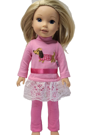 Pink Dachshund Pant Set Fits 14.5" Wellie Wisher American Girl Doll Clothing0
