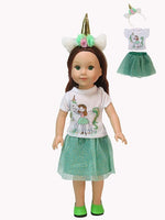 Green Unicorn Skirt Set Fits 14.5" Wellie Wisher American Girl Doll Clothing2