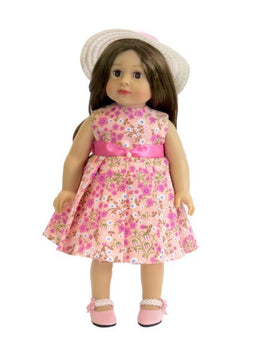 Pink Floral Dress And Hat Fits 18" American Girl Doll Clothing0