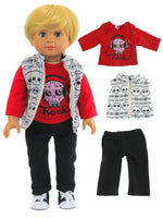 Skull Vest 3 pc Outfit Fits 18" American Boy Girl Doll Clothing0