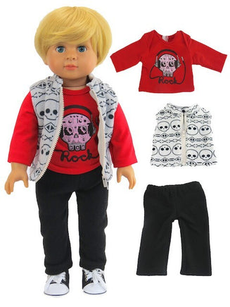 Skull Vest 3 pc Outfit Fits 18" American Boy Girl Doll Clothing0