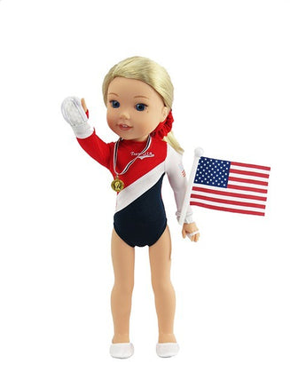 USA Gymnastics Leoptard 5pc Fits 14.5" Wellie Wisher American Girl Doll Clothes0