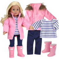 Pink Parka 4pc Outfit With Rainboots Fits 18" American Girl Doll Clothing0